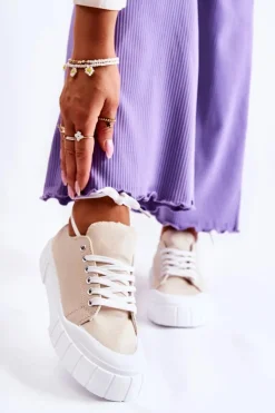 Outlet Boto Damskie Trampki Na Platformie Beżowe Comes