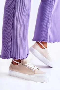 Outlet Boto Damskie Trampki Na Platformie Beżowe Comes