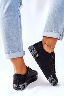 Damskie Big Star Shoes Damskie Trampki Na Platformie BIG STAR II274183 Czarne