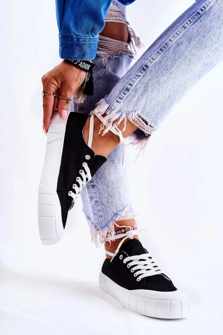 Damskie Boto Damskie Trampki Na Platformie Czarne Comes