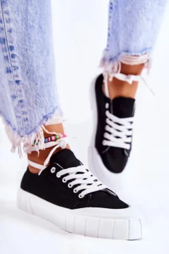 Damskie Boto Damskie Trampki Na Platformie Czarne Comes