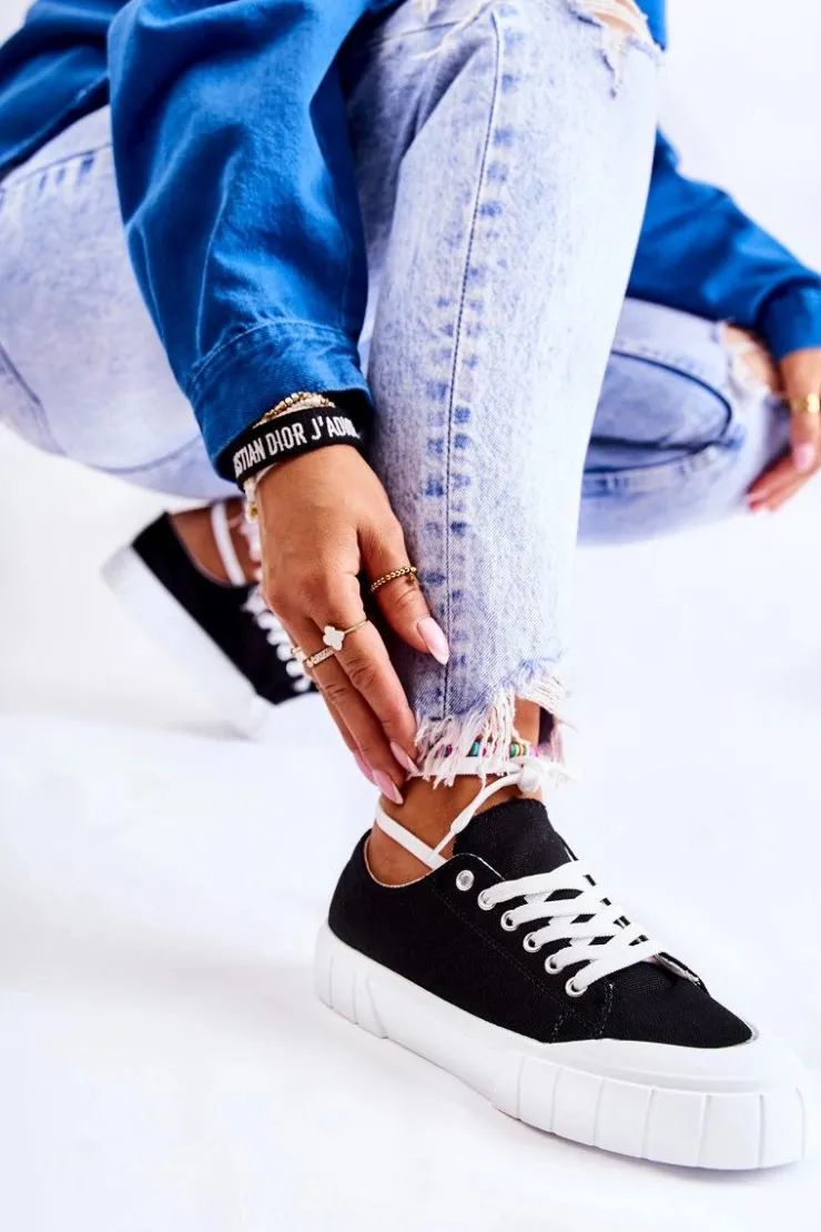 Damskie Boto Damskie Trampki Na Platformie Czarne Comes