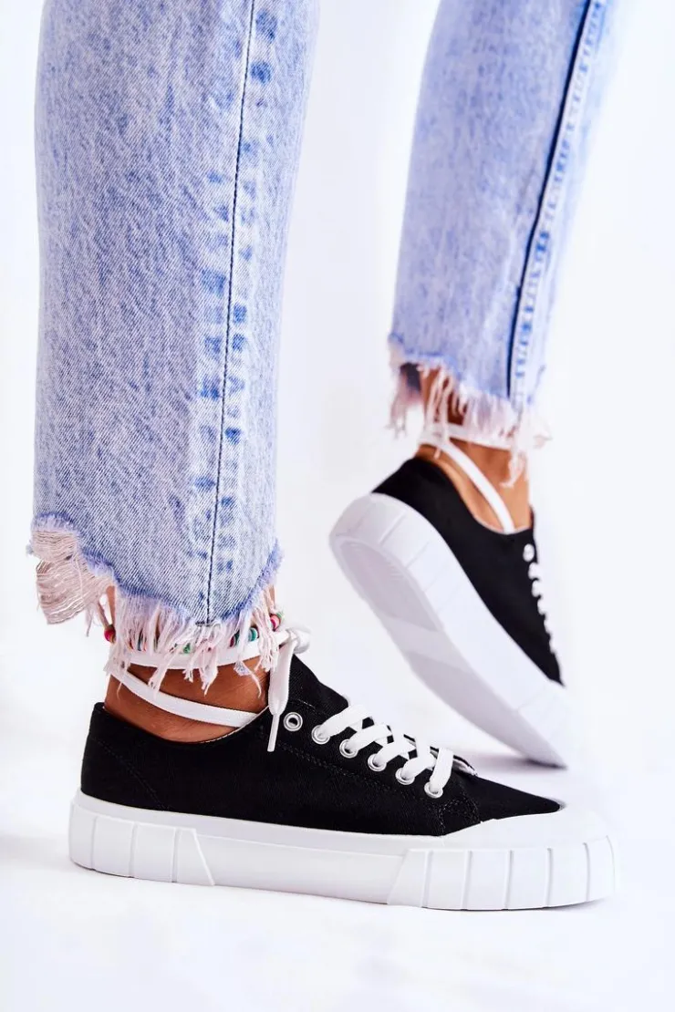 Damskie Boto Damskie Trampki Na Platformie Czarne Comes