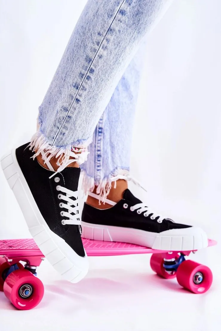 Damskie Boto Damskie Trampki Na Platformie Czarne Comes