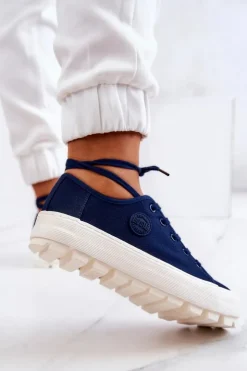 Big Star Shoes Trampki Damskie Big Star|Trampki Damskie Niskie*Damskie Trampki Na Platformie BIG STAR JJ274491 Granatowe