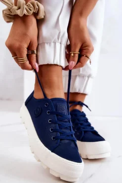 Big Star Shoes Trampki Damskie Big Star|Trampki Damskie Niskie*Damskie Trampki Na Platformie BIG STAR JJ274491 Granatowe