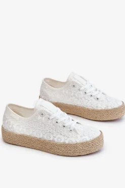 Damskie Big Star Shoes Damskie Trampki Na Plecionej Platformie Big Star LL274199 Białe