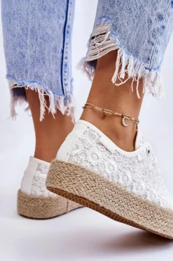 Damskie Big Star Shoes Damskie Trampki Na Plecionej Platformie Big Star LL274199 Białe