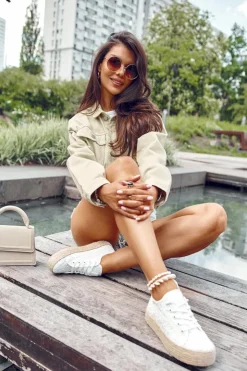 Damskie Big Star Shoes Damskie Trampki Na Plecionej Platformie Big Star LL274199 Białe