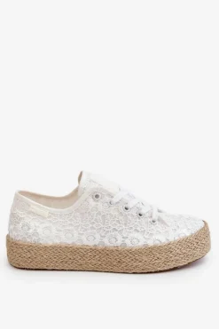 Damskie Big Star Shoes Damskie Trampki Na Plecionej Platformie Big Star LL274199 Białe