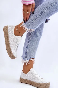 Damskie Big Star Shoes Damskie Trampki Na Plecionej Platformie Big Star LL274199 Białe