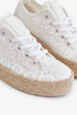 Damskie Big Star Shoes Damskie Trampki Na Plecionej Platformie Big Star LL274199 Białe
