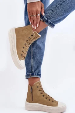 Damskie Big Star Shoes Damskie Trampki Na Suwak Ocieplane Camel Big Star MM274026