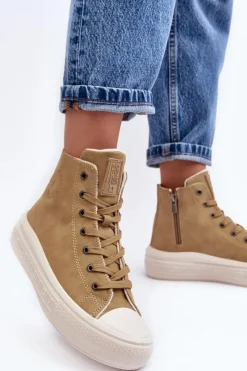 Damskie Big Star Shoes Damskie Trampki Na Suwak Ocieplane Camel Big Star MM274026