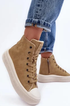 Damskie Big Star Shoes Damskie Trampki Na Suwak Ocieplane Camel Big Star MM274026