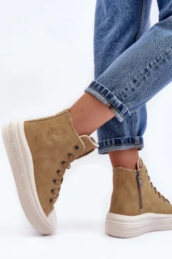 Damskie Big Star Shoes Damskie Trampki Na Suwak Ocieplane Camel Big Star MM274026