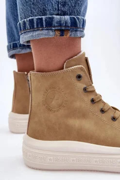 Damskie Big Star Shoes Damskie Trampki Na Suwak Ocieplane Camel Big Star MM274026