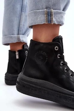 Damskie Big Star Shoes Damskie Trampki Na Suwak Ocieplane Czarne Big Star MM274023