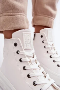 Online Big Star Shoes Damskie Trampki Na Suwak Ocieplane Białe Big Star MM274021