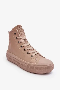 Big Star Shoes Trampki Damskie Big Star|Trampki Damskie Wysokie*Damskie Trampki Na Suwak Ocieplane Beżowe Big Star MM274022