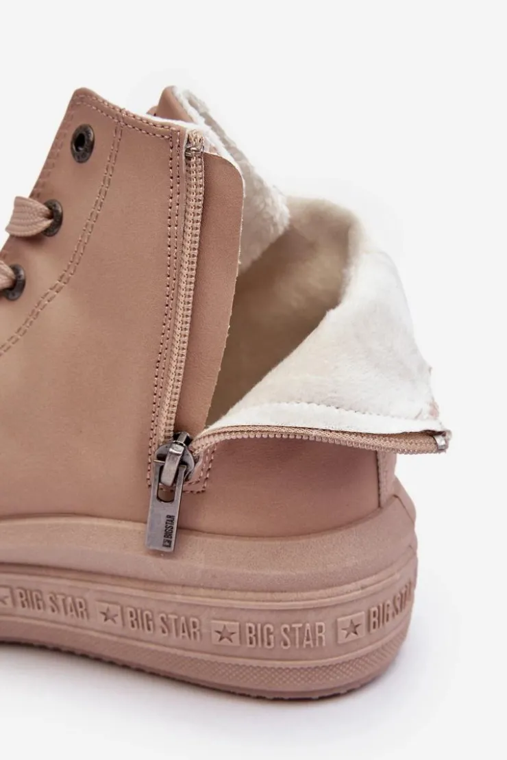 Big Star Shoes Trampki Damskie Big Star|Trampki Damskie Wysokie*Damskie Trampki Na Suwak Ocieplane Beżowe Big Star MM274022
