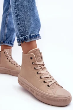 Big Star Shoes Trampki Damskie Big Star|Trampki Damskie Wysokie*Damskie Trampki Na Suwak Ocieplane Beżowe Big Star MM274022