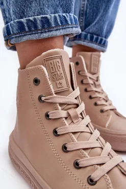Big Star Shoes Trampki Damskie Big Star|Trampki Damskie Wysokie*Damskie Trampki Na Suwak Ocieplane Beżowe Big Star MM274022