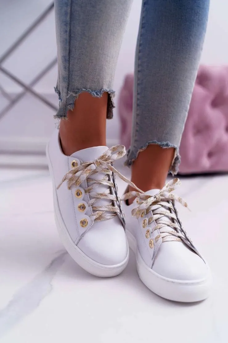 Damskie Boto Damskie Trampki Skórzane Białe Viss