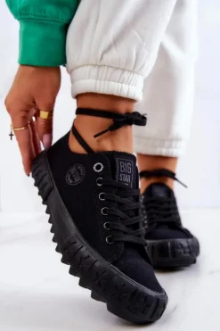 Big Star Shoes Trampki Damskie Big Star|Trampki Damskie Niskie*Damskie Trampki Tenisówki BIG STAR JJ274510 Czarne