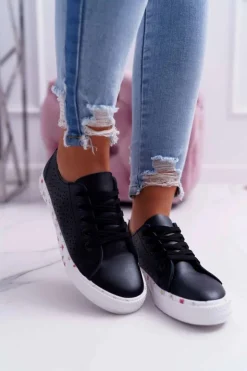 Damskie Boto Damskie Trampki W Kwiaty Ażurowe Czarne Loriann