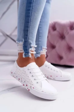 Online Boto Damskie Trampki W Kwiaty Ażurowe Białe Loriann