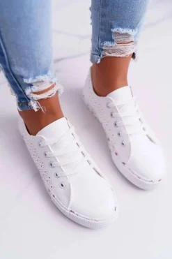 Online Boto Damskie Trampki W Kwiaty Ażurowe Białe Loriann