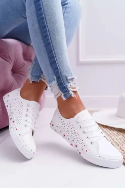 Online Boto Damskie Trampki W Kwiaty Ażurowe Białe Loriann