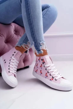Damskie Big Star Shoes Damskie Trampki Wysokie Flamingi Big Star Różowe DD274661