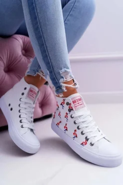 Big Star Shoes Trampki Damskie Big Star|Big Star*Damskie Trampki Wysokie Flamingi Big Star Białe DD274660