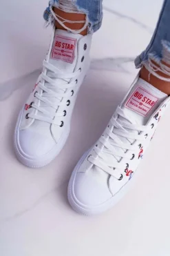 Big Star Shoes Trampki Damskie Big Star|Big Star*Damskie Trampki Wysokie Flamingi Big Star Białe DD274660