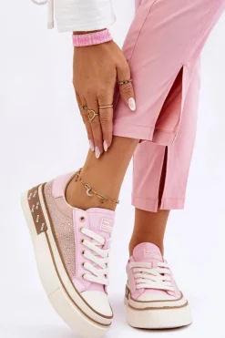 GOE Trampki Damskie Niskie|Sneakersy Damskie*Damskie Trampki Z Dżetami LL2N4057 Różowe