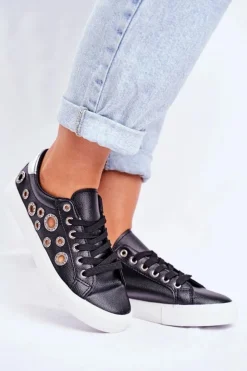 Damskie Boto Damskie Trampki Z Dziurami i Cyrkoniami Czarne Roxas