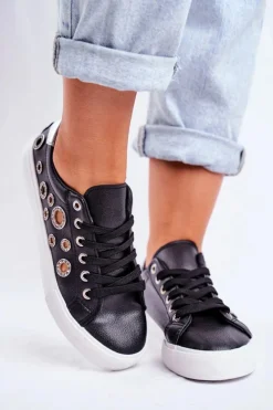 Damskie Boto Damskie Trampki Z Dziurami i Cyrkoniami Czarne Roxas