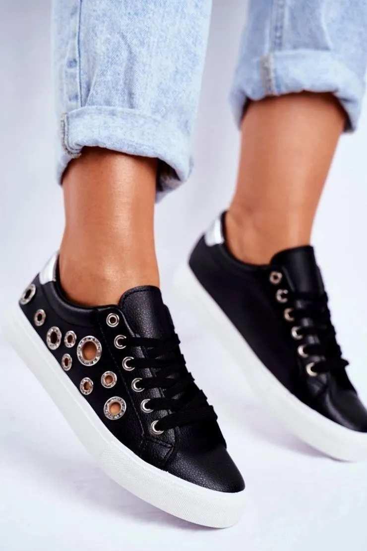 Damskie Boto Damskie Trampki Z Dziurami i Cyrkoniami Czarne Roxas