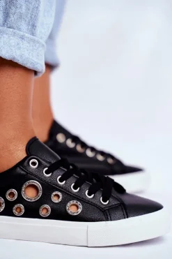 Damskie Boto Damskie Trampki Z Dziurami i Cyrkoniami Czarne Roxas