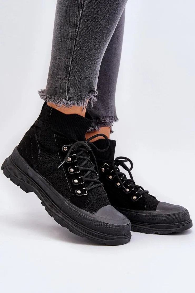 Boto Trampki Damskie Wysokie*Damskie Trampki Z Elastyczną Cholewką Czarne Kalyne