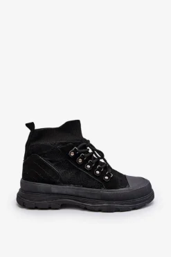 Boto Trampki Damskie Wysokie*Damskie Trampki Z Elastyczną Cholewką Czarne Kalyne