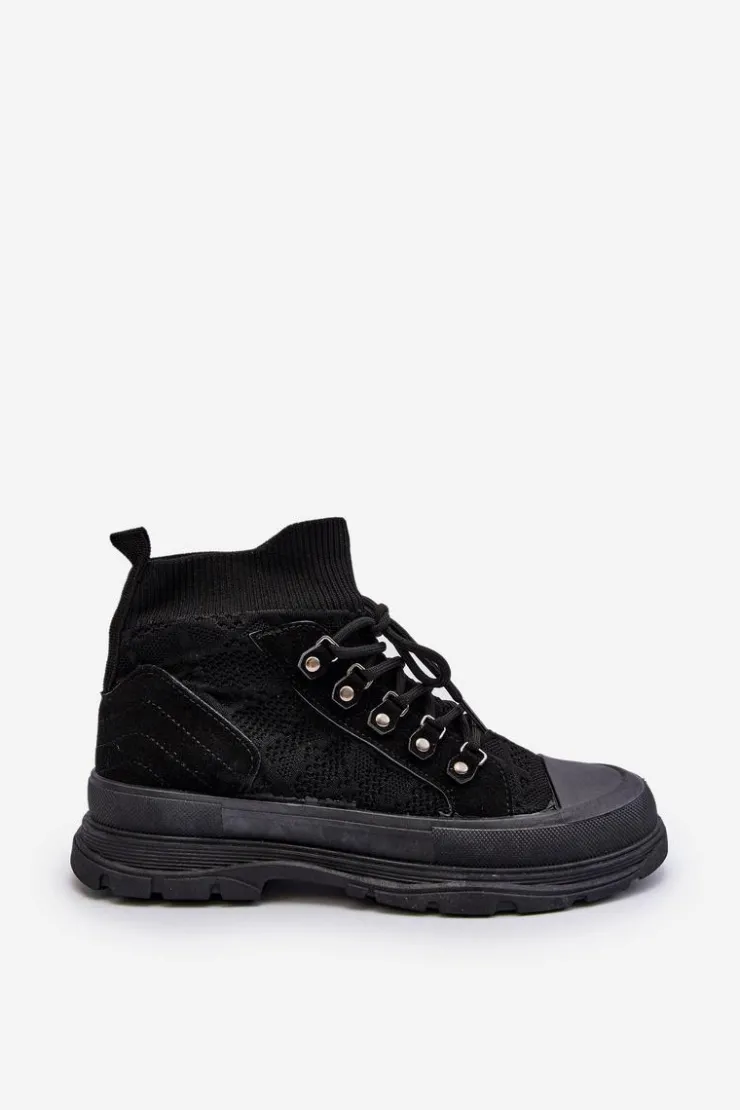 Boto Trampki Damskie Wysokie*Damskie Trampki Z Elastyczną Cholewką Czarne Kalyne