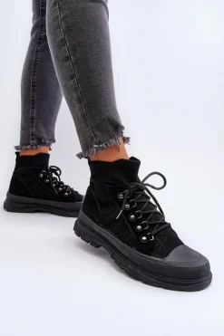 Boto Trampki Damskie Wysokie*Damskie Trampki Z Elastyczną Cholewką Czarne Kalyne