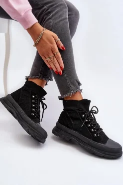 Boto Trampki Damskie Wysokie*Damskie Trampki Z Elastyczną Cholewką Czarne Kalyne