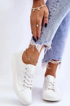 New Big Star Shoes Damskie Trampki Z Haftem Big Star LL274223 Białe