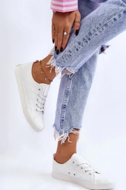 New Big Star Shoes Damskie Trampki Z Haftem Big Star LL274223 Białe