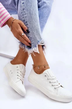 New Big Star Shoes Damskie Trampki Z Haftem Big Star LL274223 Białe