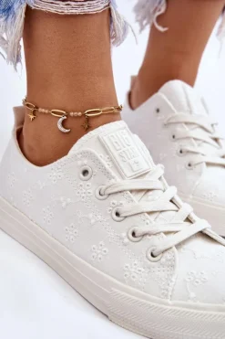 New Big Star Shoes Damskie Trampki Z Haftem Big Star LL274223 Białe